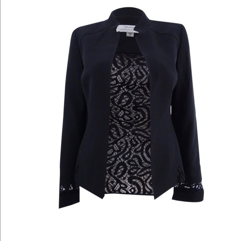 Tahari ASL Women’s Lace Back Crepe Jacket-Black